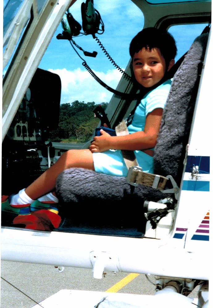 Matt aged four, sitting in the front seat of a Bell 206 JetRanger