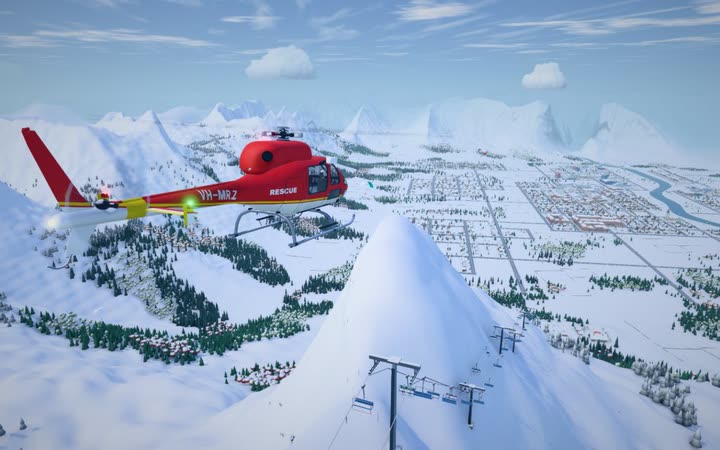 Over the snowy ski runs of Pinewood Valley