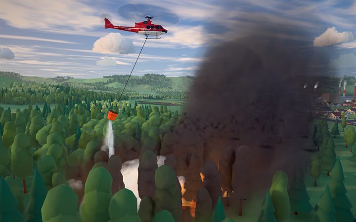 A bucket drop on a forest fire